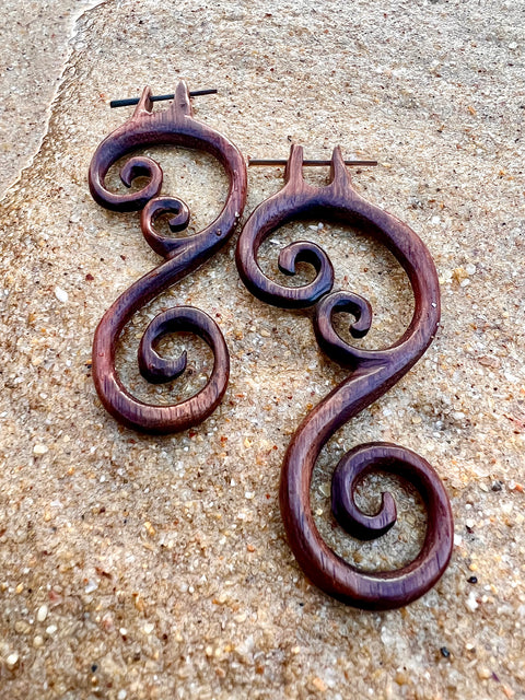 Vine Hand Carved Wood Earrings