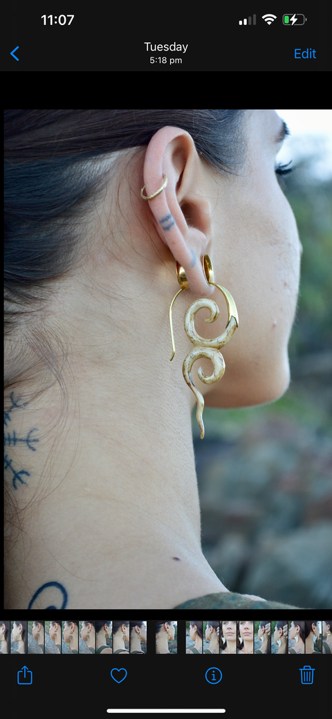 Hand Carved Bone & Brass River Goddess Earrings