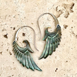 Hand Carved Black Abalone & Silver Earrings