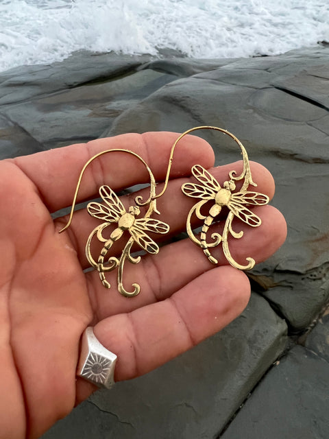 Brass Dragon Fly Earrings
