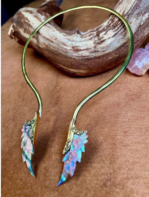 Paua Shell & Brass Angel Wing Necklace