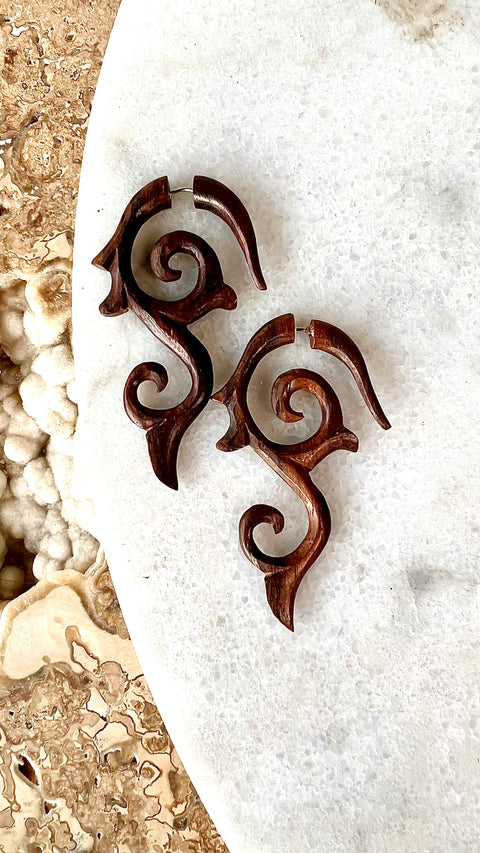 Hand Carved Tribal Wood Earrings Ishikadesigns